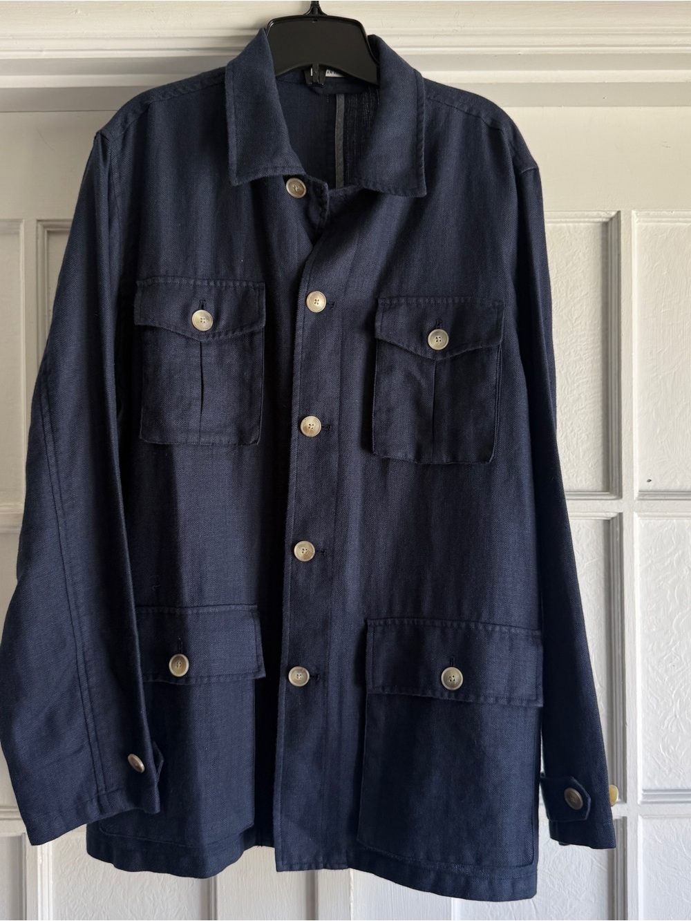 J.McLaughlin Italian Fabric Navy Linen Blend Safari Jacket Men’s Medium - Picture 4 of 4